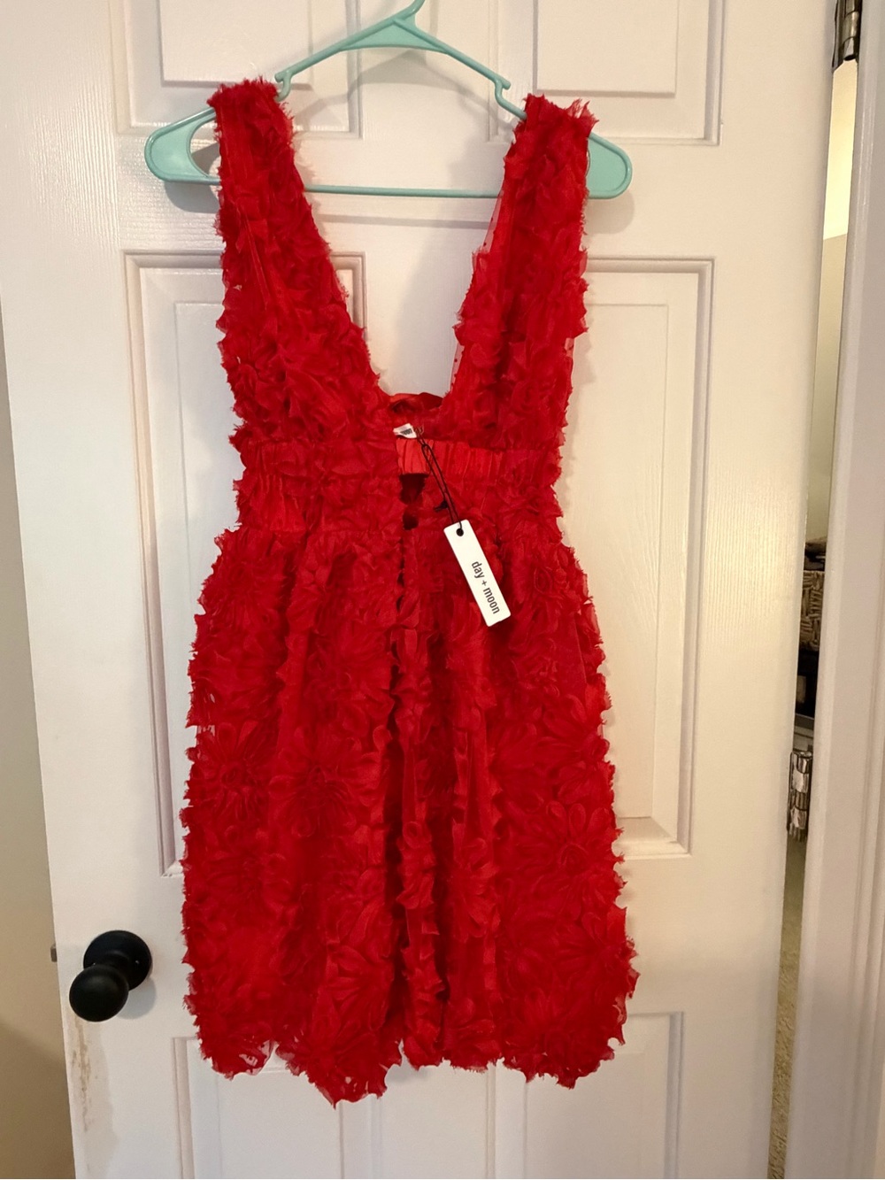 Day + Moon Red Textured Ruffle Dress